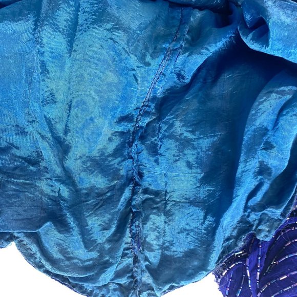 Vintage Anjumun Womens Beaded Blouse Tunic Size L/XL Blue Silk Evening Pullover - Picture 11 of 13